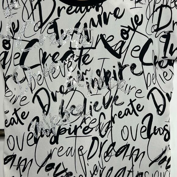 Joseph Ribkoff Short Sleeve Black White Sequin Graffiti Print Tee Size 4 - Picture 2 of 7